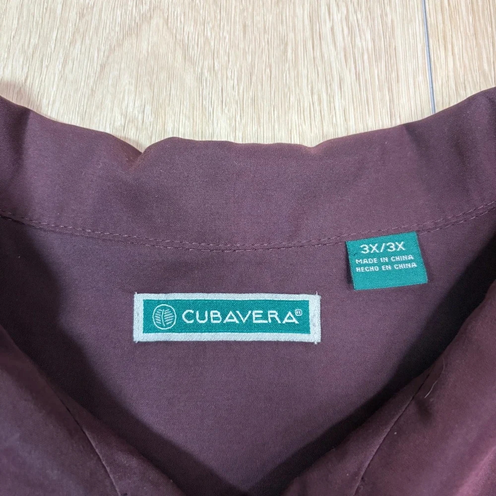 Cubavera Mens 3XL Burgundy Red Embroidered Guayabera Short Sleeve Camp Shirt